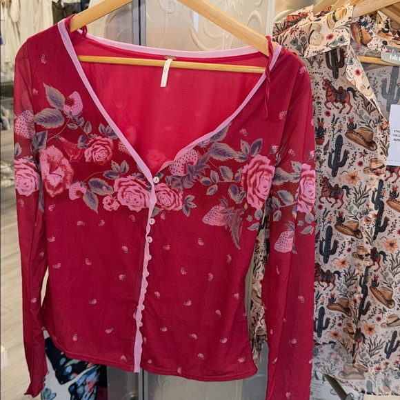 Free People x REVOLVE Home Grown Cardi in Magenta Combo - Picture 6 of 7